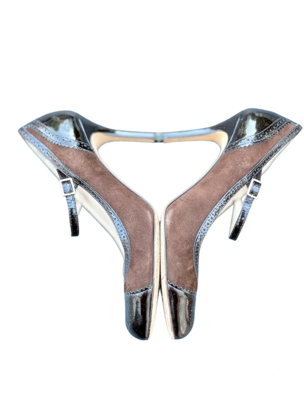 Kate Spade Brown Suede / Patent Leather Mary Jane Heels with Pink Insole